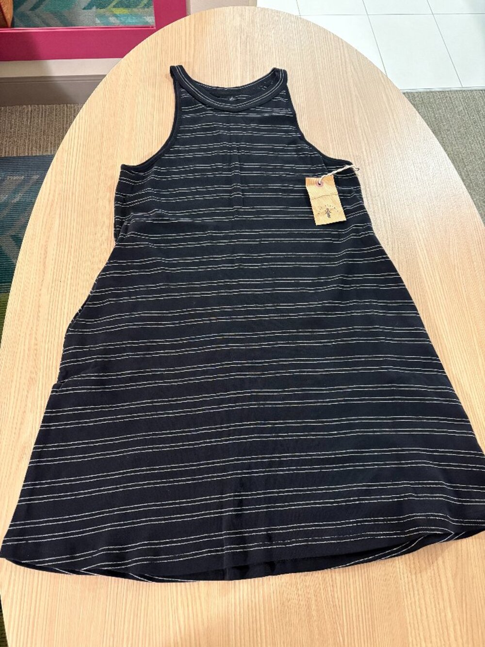 Knot Sisters Mesa Dress Small Black With Cream Stripes NWT NEW Neutral Classic